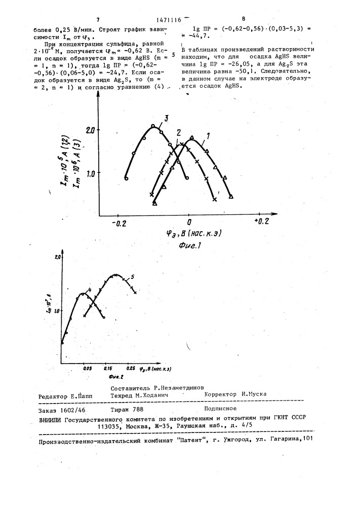 Инверсионно-вольтамперометрический способ определения произведения растворимости соединений металлов (патент 1471116)