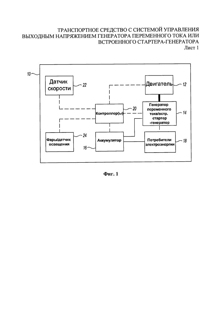 Транспортное средство с системой управления выходным напряжением генератора переменного тока или встроенного стартера-генератора (патент 2611728)