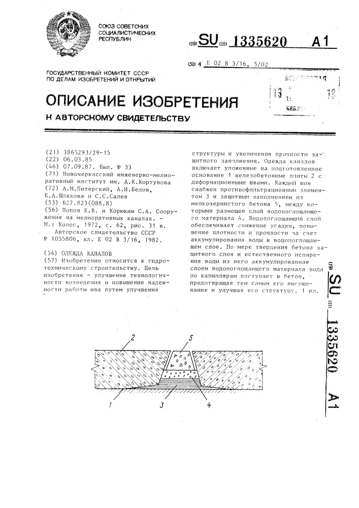 Одежда каналов (патент 1335620)