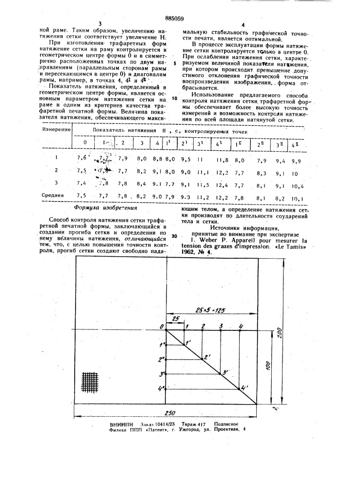 Способ контроля натяжения сетки трафаретной печатной формы (патент 885059)