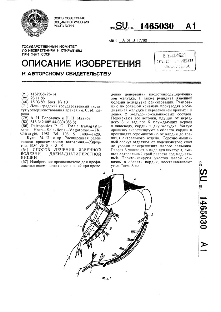 Способ лечения язвенной болезни двенадцатиперстной кишки (патент 1465030)