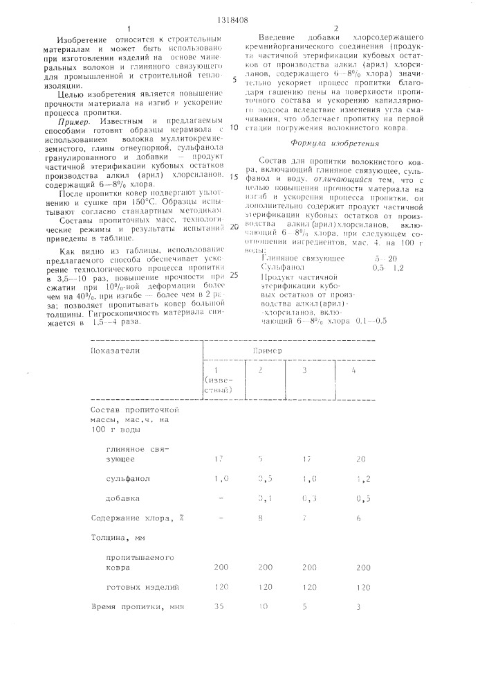 Состав для пропитки волокнистого ковра (патент 1318408)