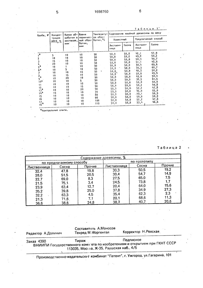 Способ определения содержания древесины лиственницы и сосны в технологической щепе (патент 1698760)