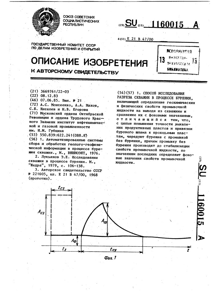 Способ исследования разреза скважин в процессе бурения (патент 1160015)