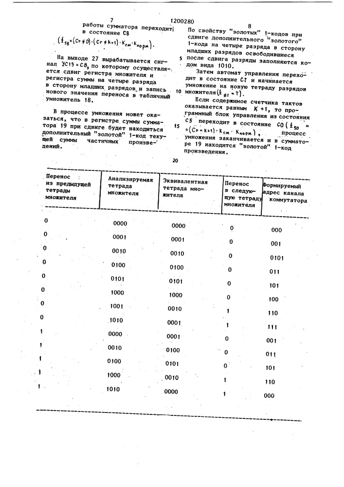 Устройство для умножения (патент 1200280)