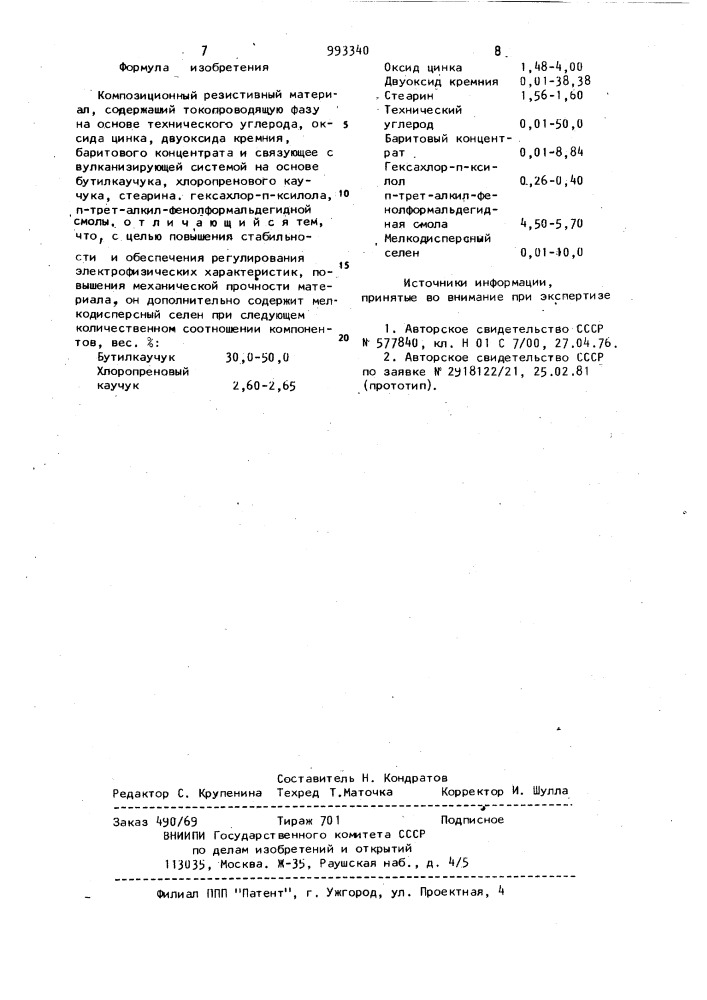 Композиционный резистивный материал (патент 993340)