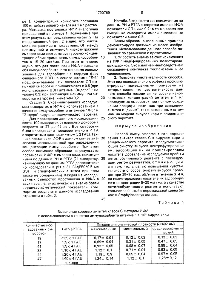 Способ иммуноферментного определения антител класса g к вирусам кори и эпидемического паротита (патент 1790769)