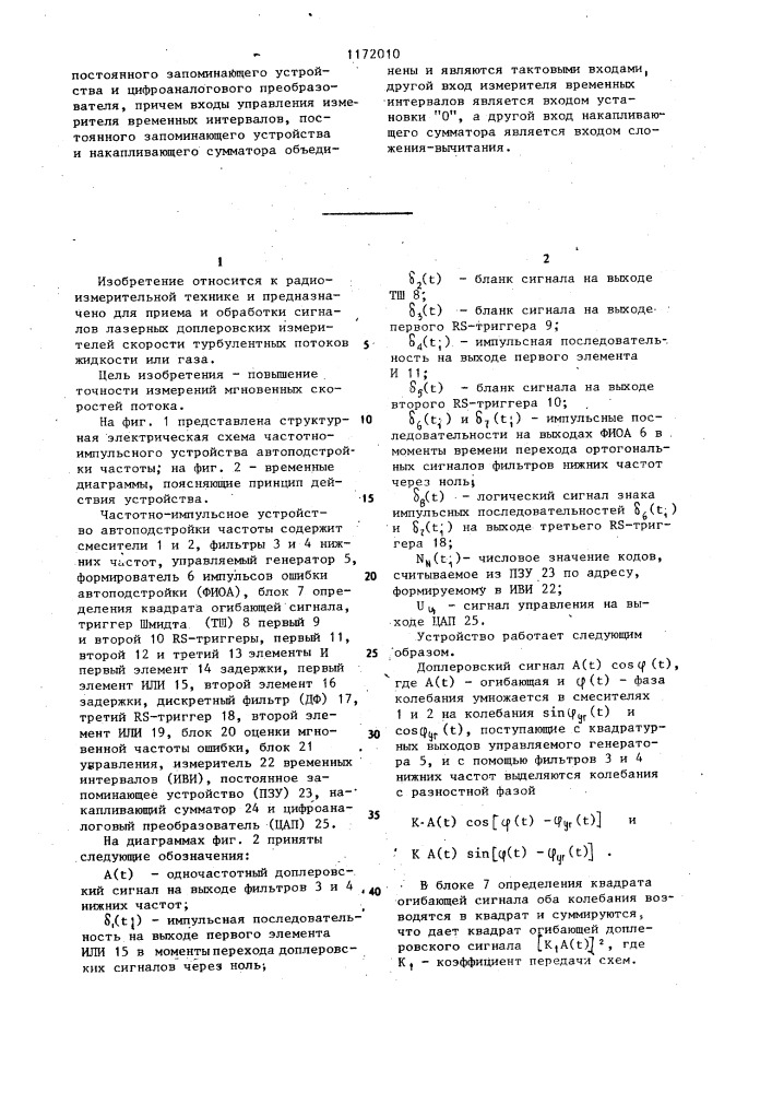 Частотно-импульсное устройство автоподстройки частоты (патент 1172010)