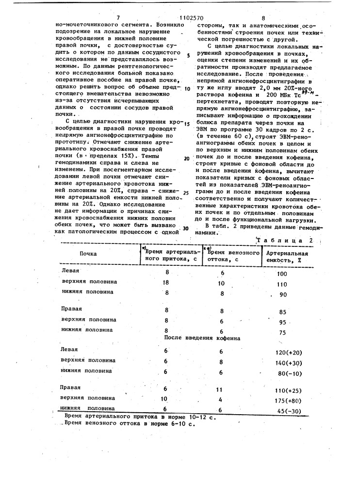 Способ радионуклидной диагностики нарушения кровообращения почек (патент 1102570)