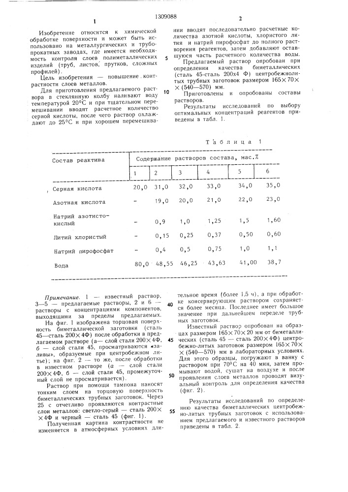 Реактив для травления полиметаллических изделий (патент 1309088)