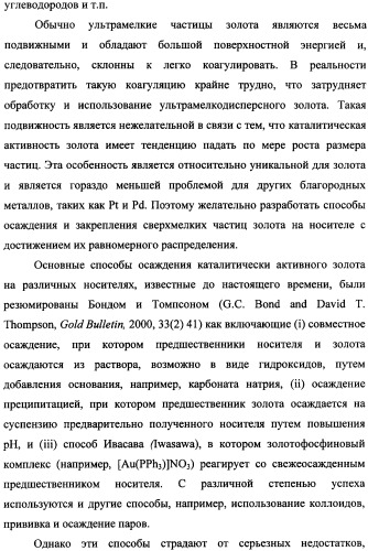 Наномерные золотые катализаторы, активаторы, твердые носители и соответствующие методики, применяемые для изготовления таких каталитических систем, особенно при осаждении золота на твердый носитель с использованием конденсации из паровой фазы (патент 2359754)