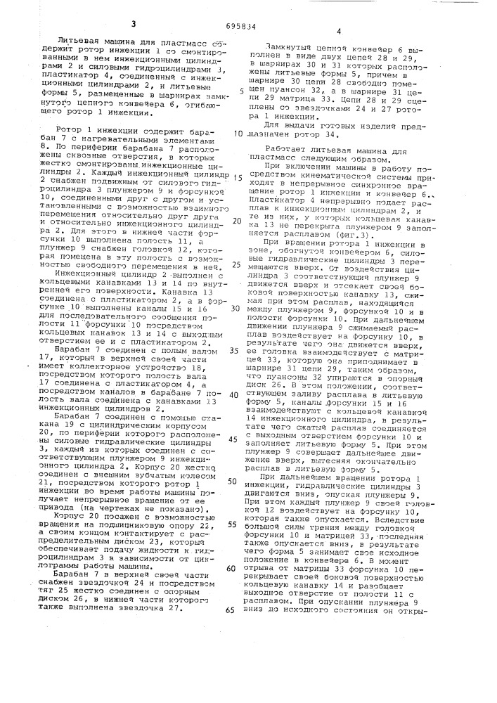 Литьевая машина для пластмасс (патент 695834)