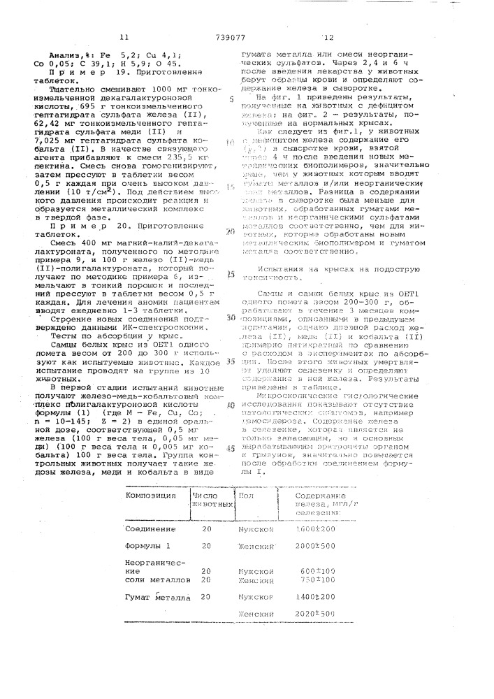 Комплексы иона металла с полигалактуроновыми кислотами, обладающие свойствами переноса ионов металлов в организме (патент 739077)