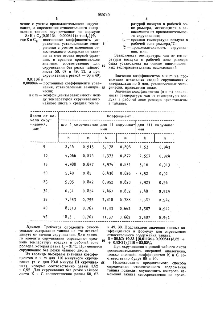 Способ определения относительного содержания танина при скручивании и ферментации чайного листа в роллере (патент 959740)