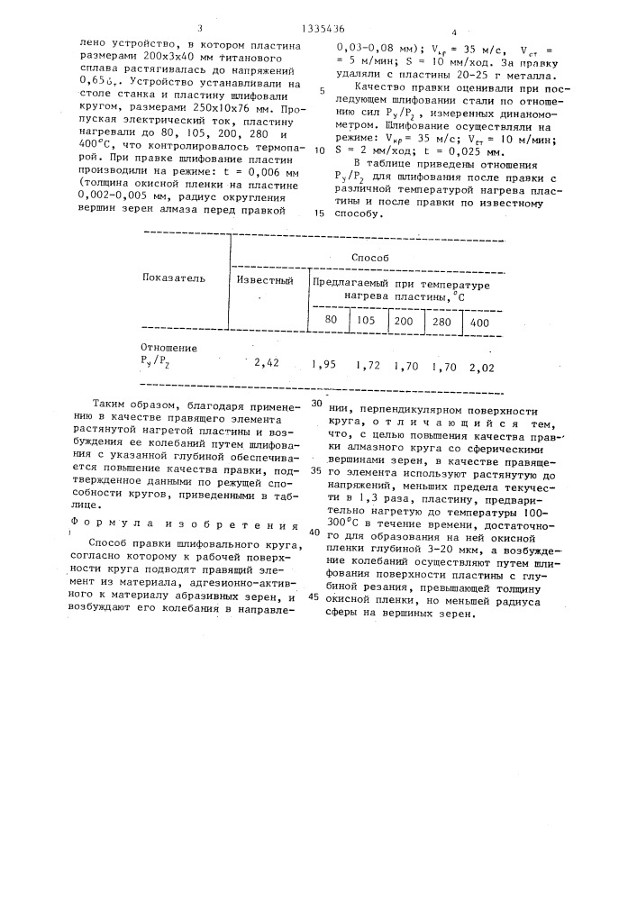 Способ правки шлифовального круга (патент 1335436)