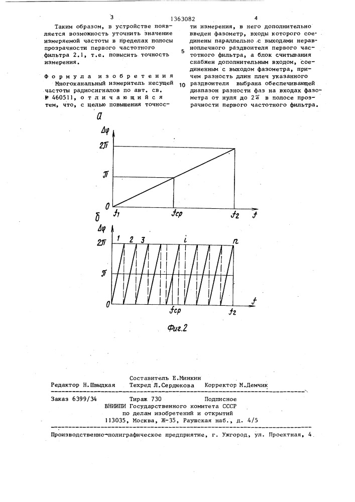 Многоканальный измеритель несущей частоты радиосигналов (патент 1363082)