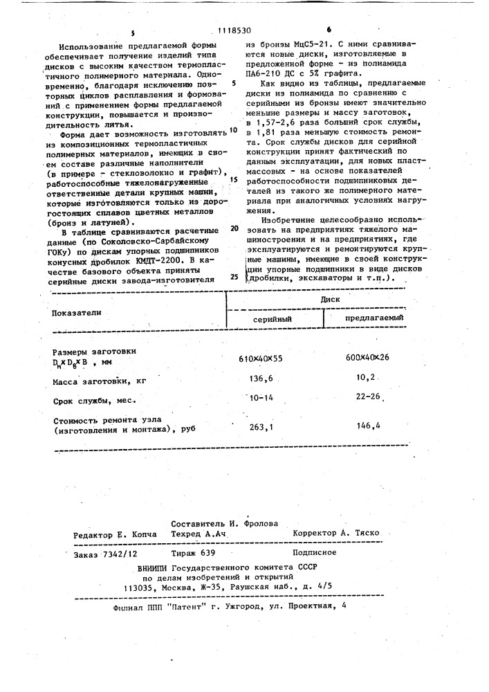 Форма для центробежного формования изделий из термопластичных полимерных материалов (патент 1118530)