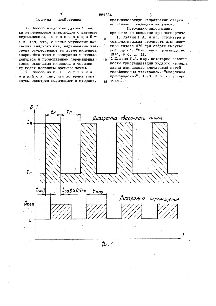 Способ импульсно-дуговой сварки неплавящимся электродом с шаговым перемещением (патент 889334)