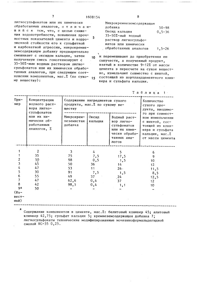 Способ получения цемента (патент 1608154)