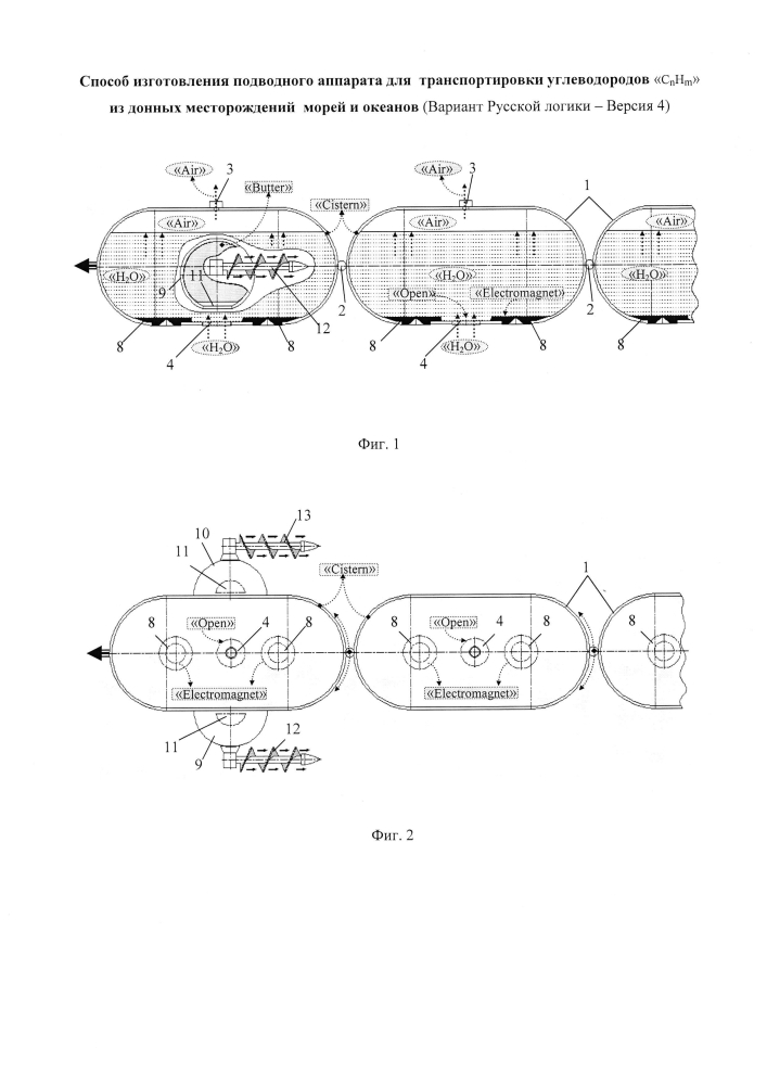 Способ изготовления подводного аппарата для транспортировки углеводородов "cnhm" из донных месторождений морей и океанов (вариант русской логики - версия 4) (патент 2600269)