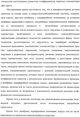 Тензорезисторный датчик давления на основе нано- и микроэлектромеханической системы (патент 2397461)