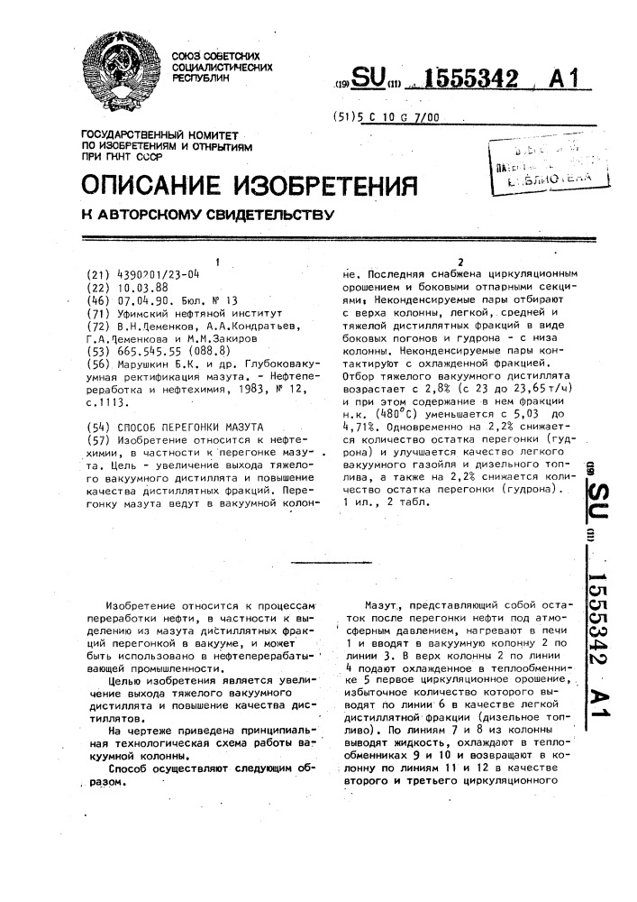 Способ перегонки мазута (патент 1555342)