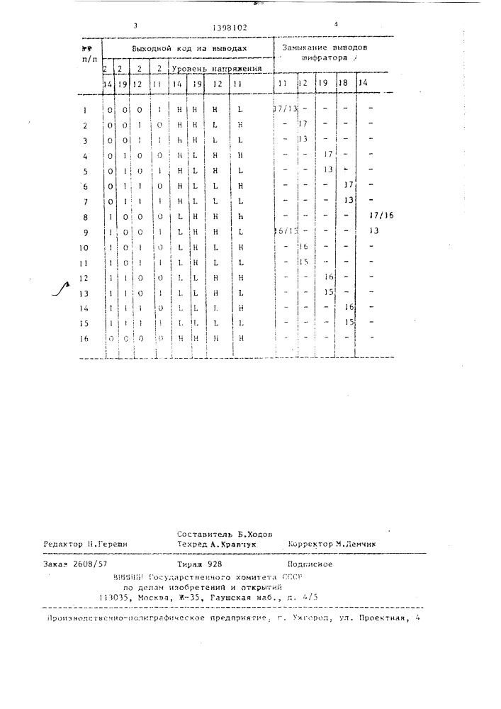 Шифратор (патент 1398102)