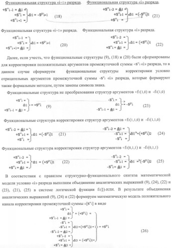 Функциональная структура корректировки аргументов промежуточной суммы &#177;[s&#39;&#39;i] параллельного сумматора в позиционно-знаковых кодах f(+/-) (патент 2362204)