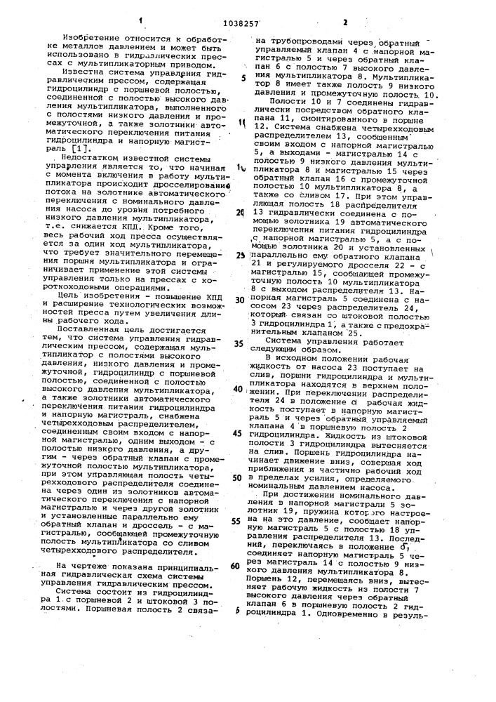 Система управления гидравлическим прессом (патент 1038257)