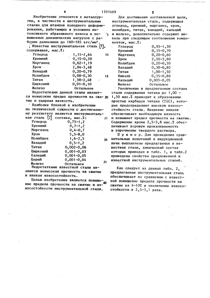 Инструментальная сталь (патент 1101469)