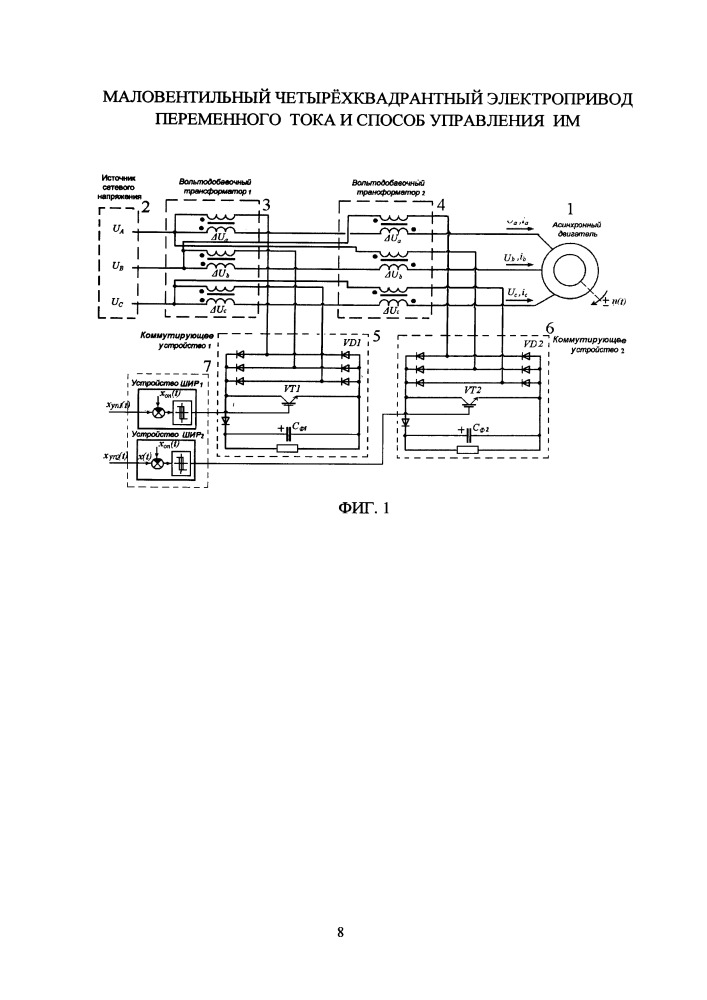 Маловентильный четырёхквадрантный электропривод переменного тока и способ управления им (патент 2660187)
