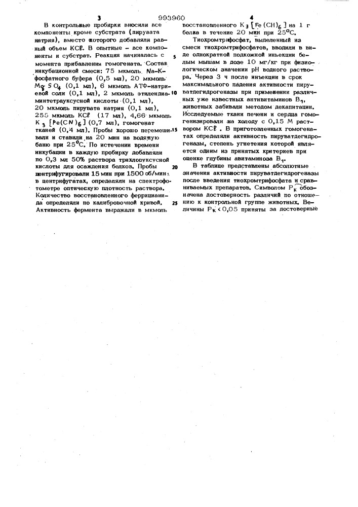 Средство,обладающее ингибирующим действием на пируватдегидрогеназу (патент 993960)