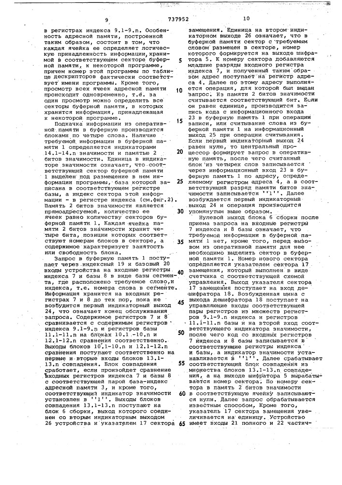 Устройство управления буферной памятью (патент 737952)