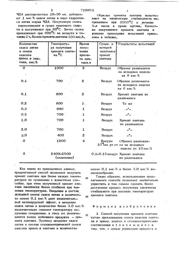 Способ получения хромита лантана (патент 710951)