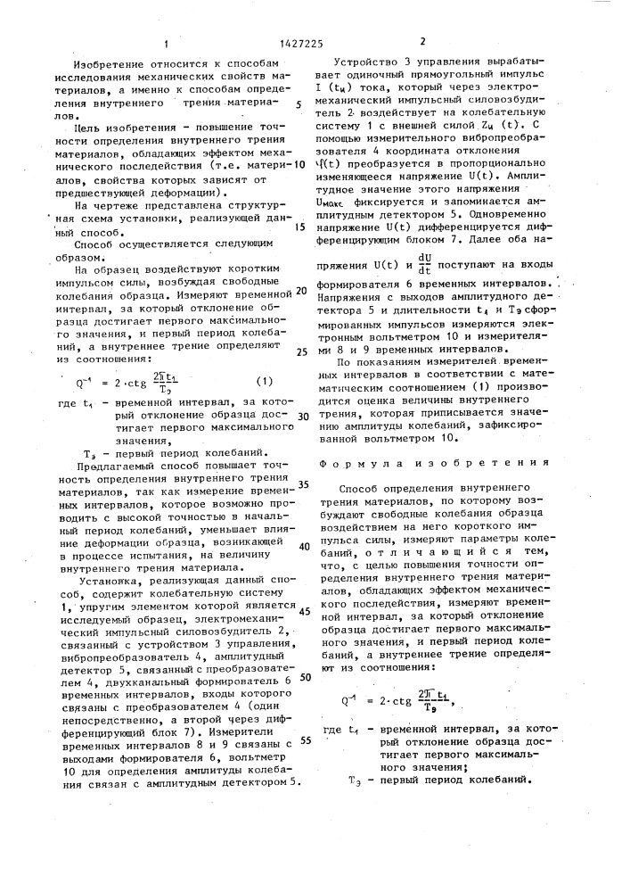 Способ определения внутреннего трения материалов (патент 1427225)