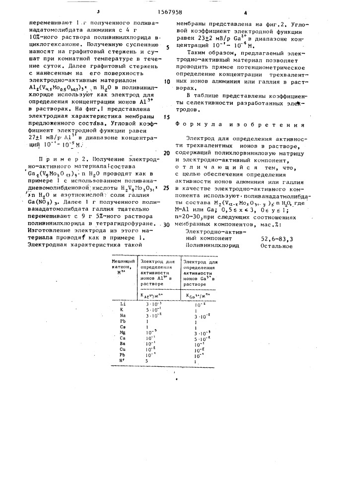 Электрод для определения активности трехвалентных ионов в растворе (патент 1567958)