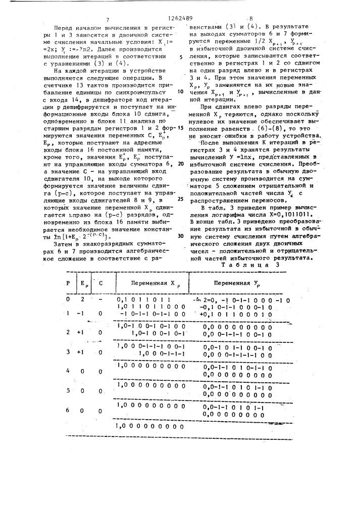 Устройство для вычисления логарифма (патент 1262489)