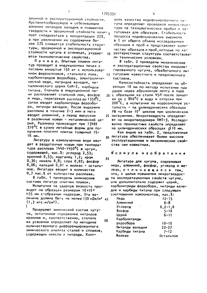 Лигатура для чугуна (патент 1705391)