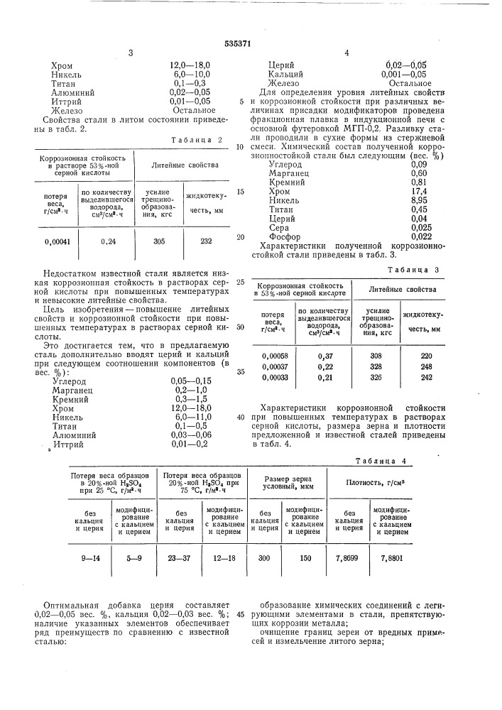 Коррозионная сталь (патент 535371)