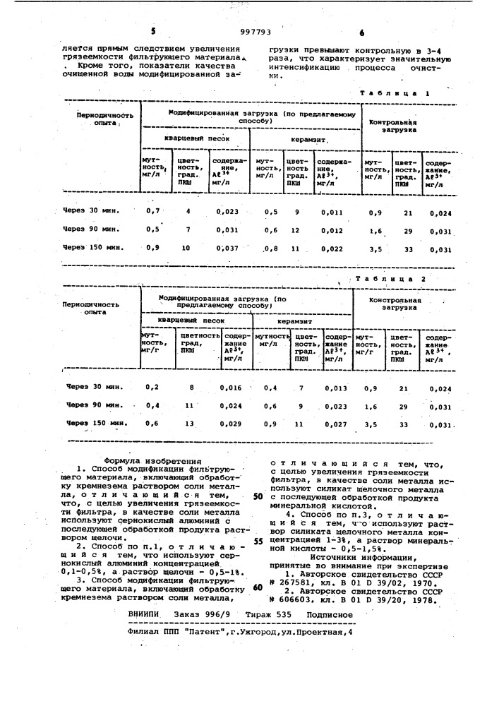 Способ модификации фильтрующего материала (его варианты) (патент 997793)