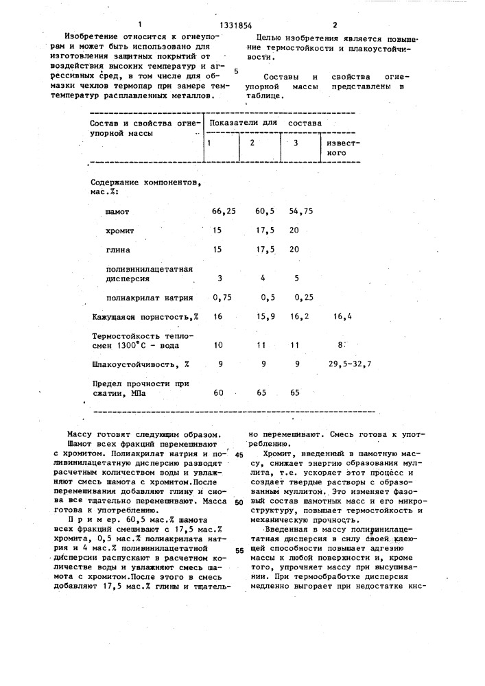 Огнеупорная масса (патент 1331854)