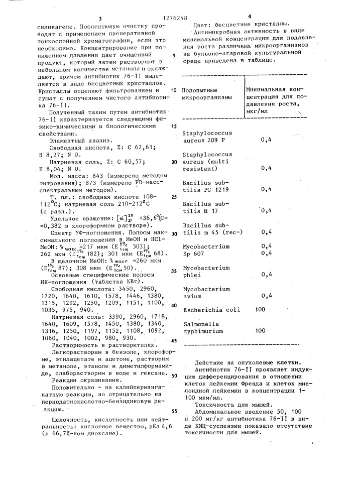 Способ получения антибиотика 76- @ (патент 1276248)