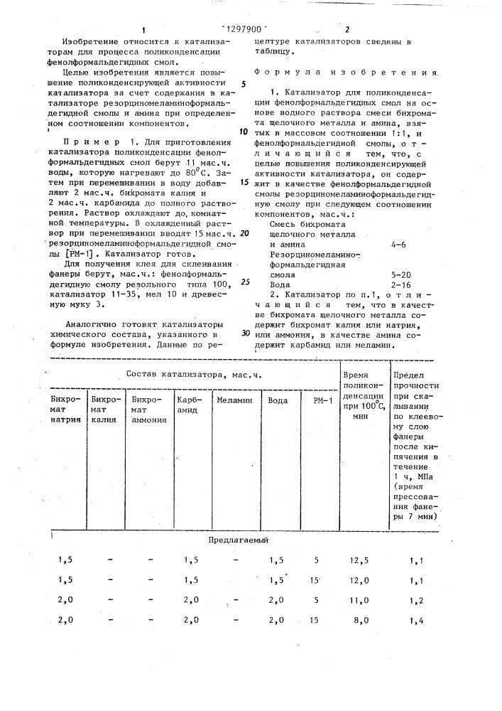 Катализатор для поликонденсации фенолформальдегидных смол (патент 1297900)