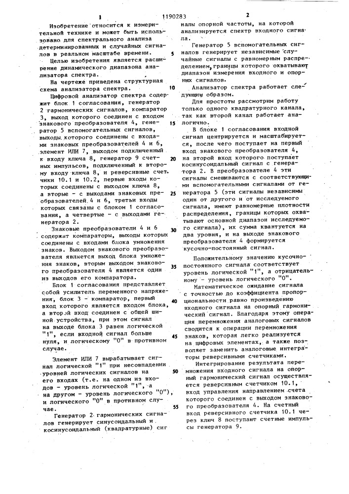 Цифровой анализатор спектра (патент 1190283)