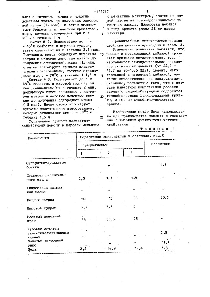 Комплексная добавка к цементу и способ ее приготовления (патент 1143717)