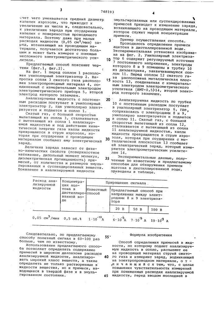 Способ определения примесей в жидкости (патент 748193)