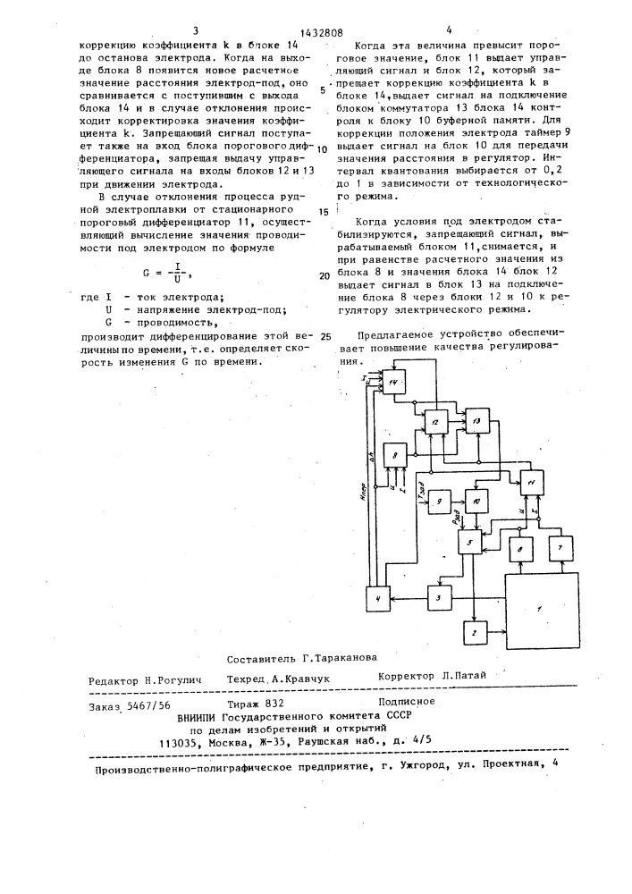 Устройство автоматического управления электрическим режимом руднотермической электропечи (патент 1432808)