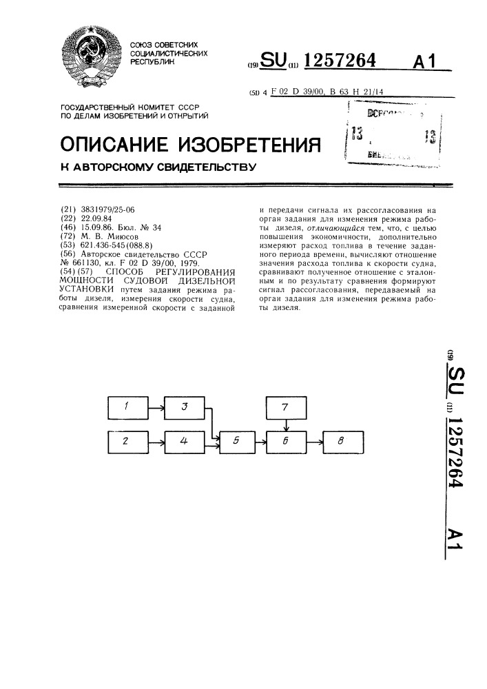 Способ регулирования мощности судовой дизельной установки (патент 1257264)