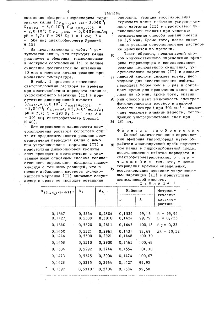 Способ количественного определения эфедрина гидрохлорида (патент 1541494)