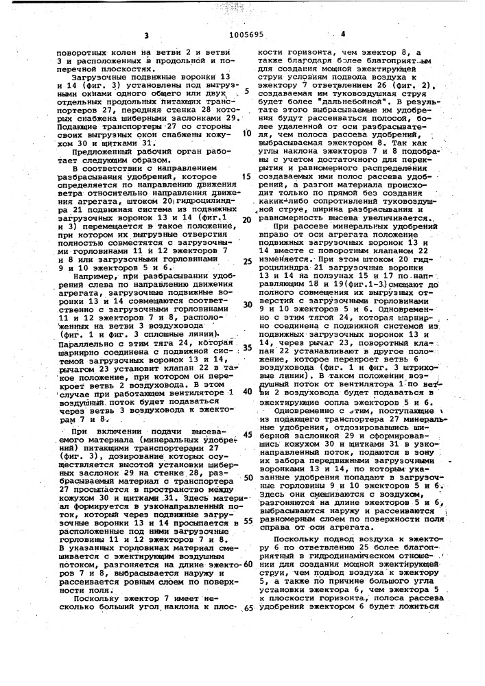 Рабочий орган пневматического разбрасывателя удобрений (патент 1005695)